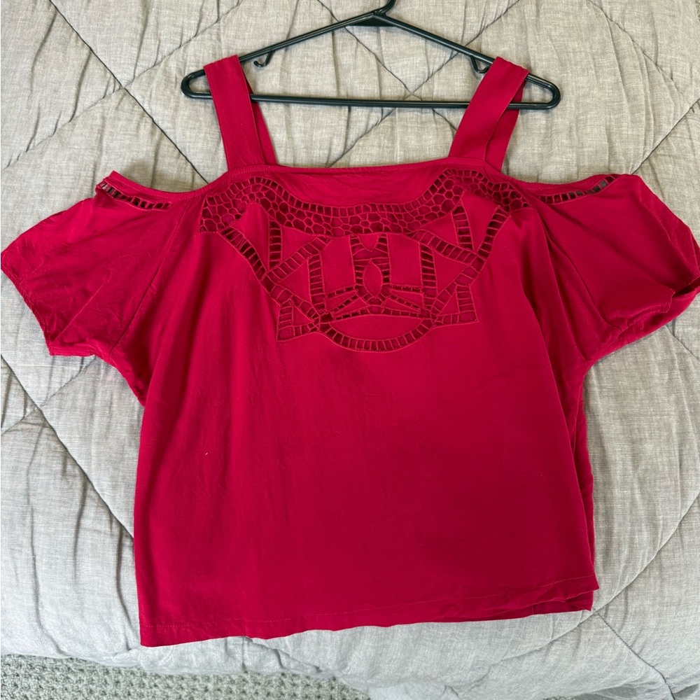 Banana Republic Red Cold Shoulder Blouse